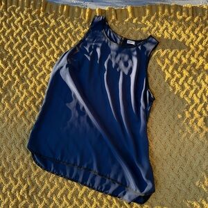 Cremieux Women's L Large Sleeveless Navy Blue Black Trim Blouse Tank Top Sheer